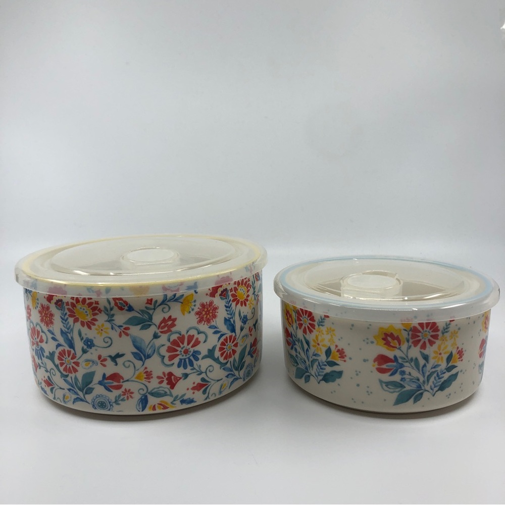 The Pioneer Woman Mazie Round Ceramic Bowl Set with Build-In Steam Release